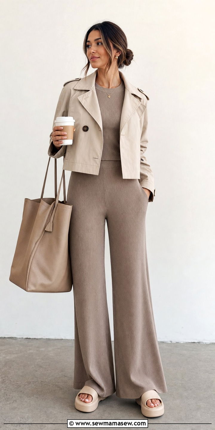 Cropped trench with a knit matching set - 25 cropped trench outfits inspo