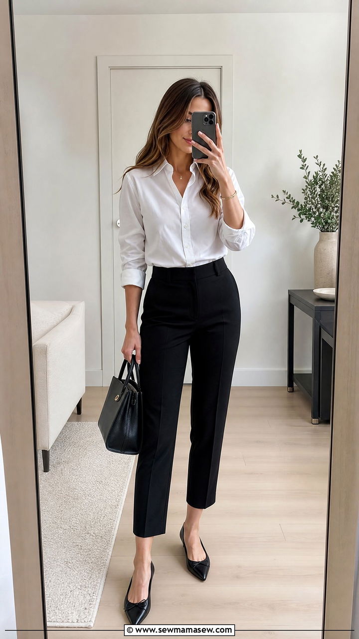 Cropped trousers and pointed toe flats - 25 Work outfit ideas for Thursday