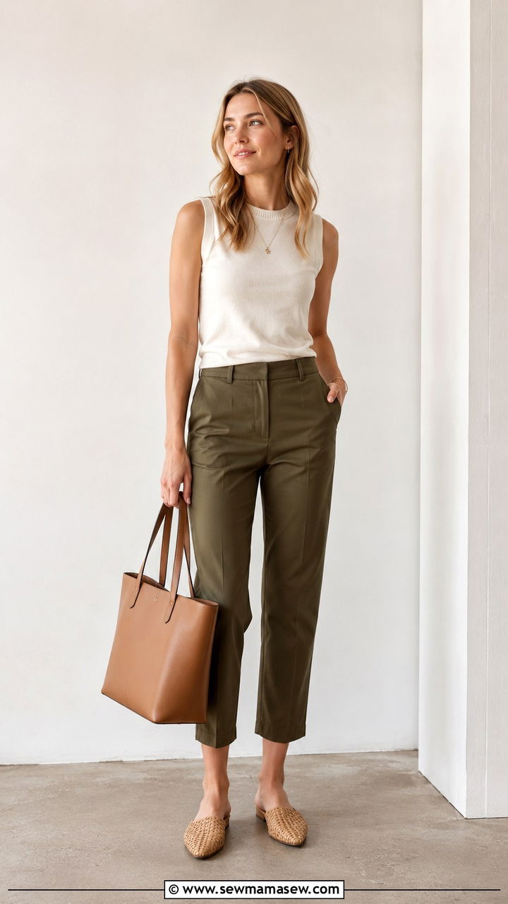 Cropped trousers with sleeveless knit top - 30 Spring capsule wardrobe for work