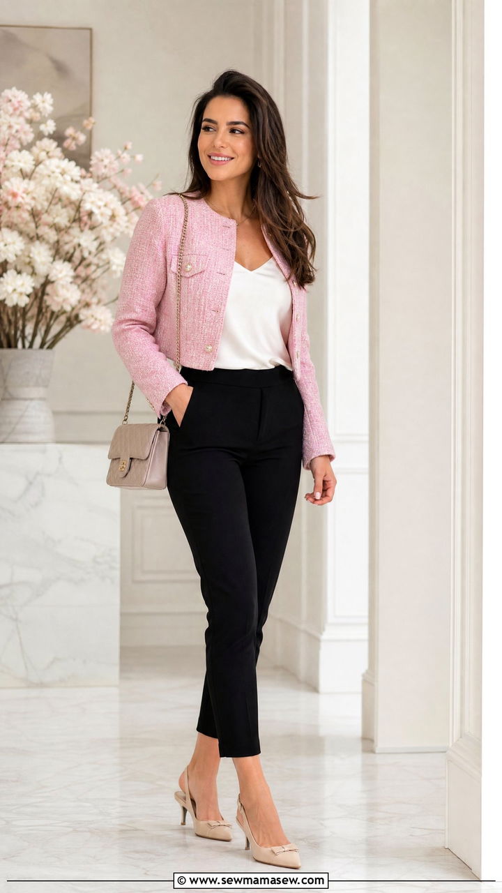 Cropped tweed jacket with slim ankle pants - 30 Spring capsule wardrobe for work