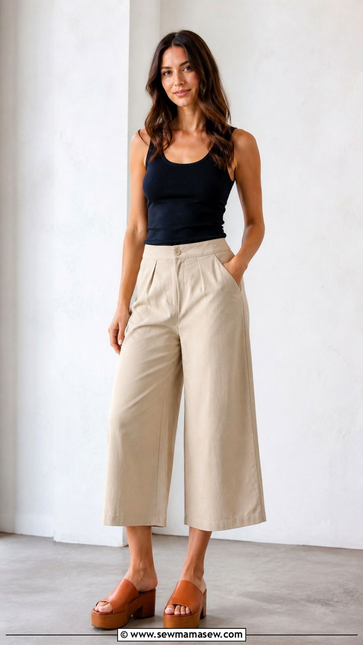 Cropped wide leg pants and fitted tank with platform sandals - 40 platform sandals outfit ideas