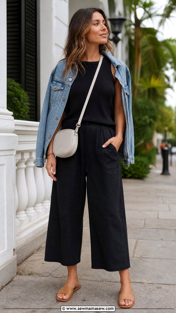 Cropped wide leg pants with a knit tank - 30 Muggy weather outfit ideas