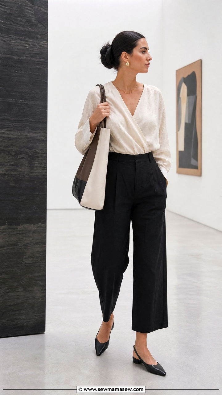 Cropped wide leg trousers with wrap front blouse outfit - 25 Cairo outfit ideas
