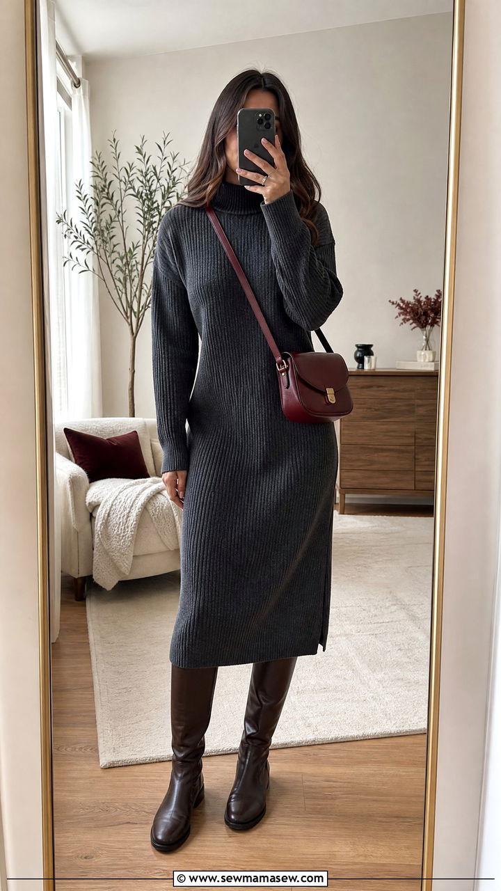 Crossbody Bag with a Sweater Dress - 25 How to style a crossbody bag
