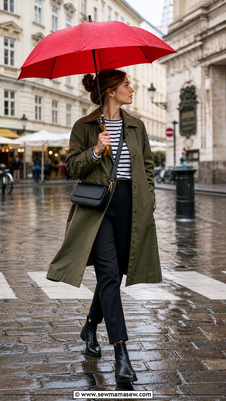 Crossbody bag and umbrella outfit Vienna - 40 What to wear in Vienna