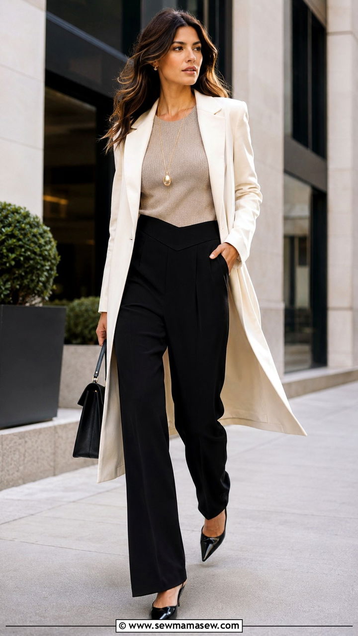 Crossover Waist Trousers With Sleeveless Knit Top - 30 Outfit ideas for short torso