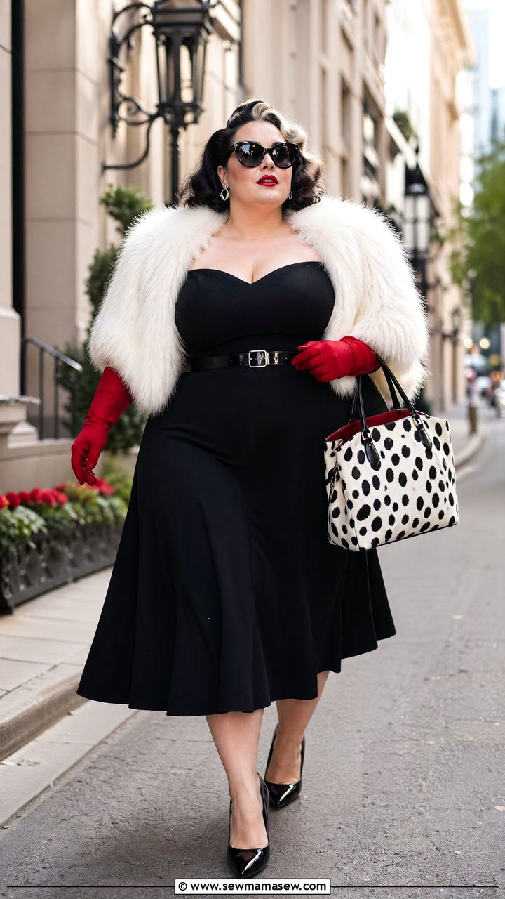 Cruella de Vil Black and White Glam Outfit - 35 Disney outfit ideas plus size