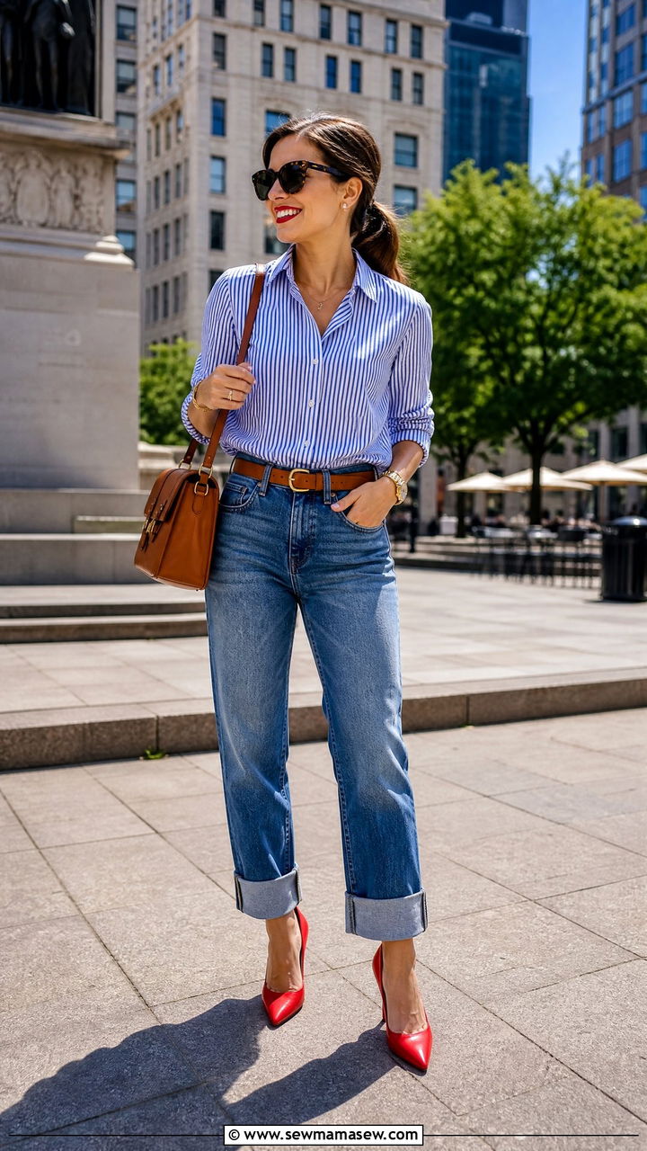 Cuffed Boyfriend Jeans With Heels - 25 Boyfriend jeans outfit ideas with heels