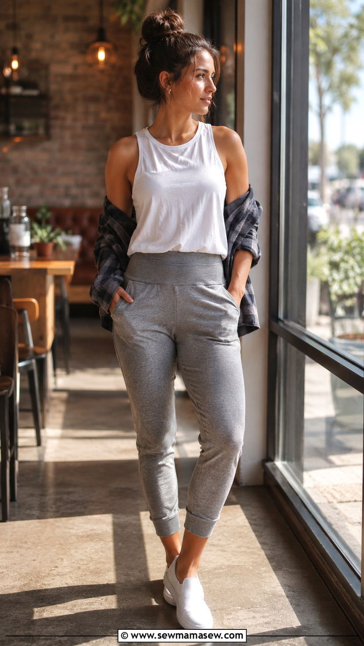 Cuffed Yoga Joggers and a Muscle Tank Petite Yoga Outfit - 25 Yoga outfit ideas petite