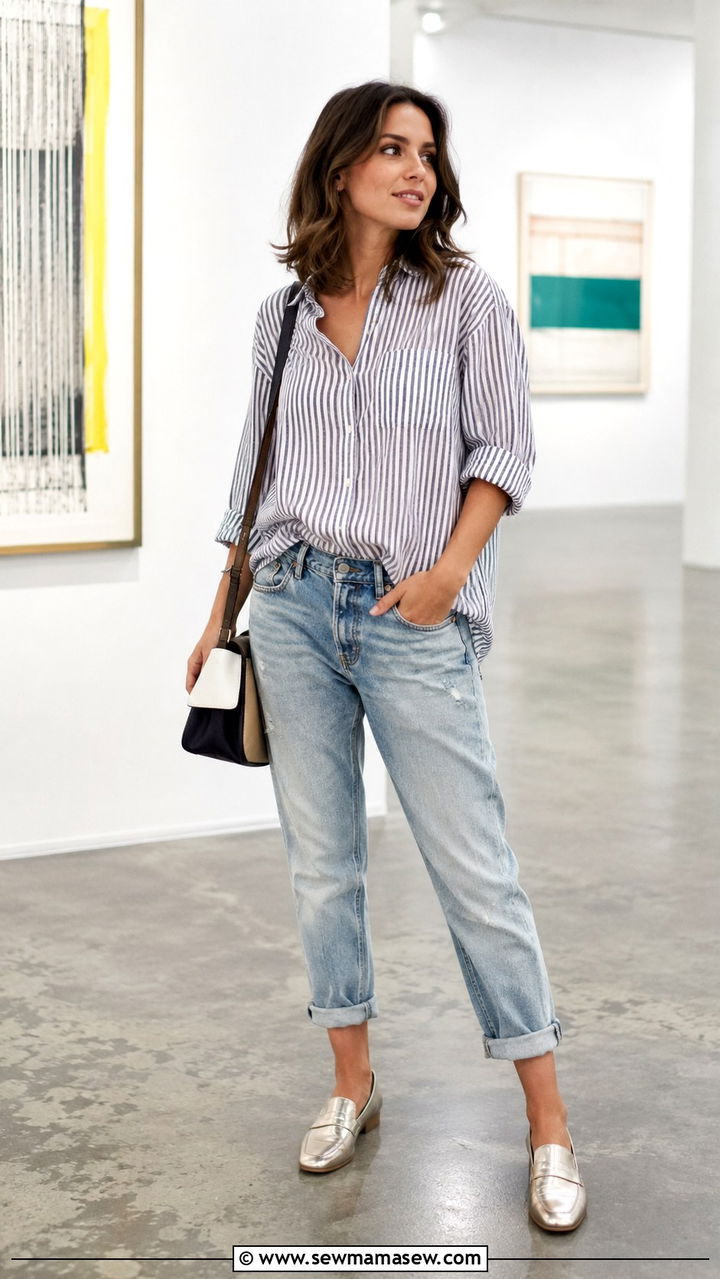 Cuffed boyfriend jeans with button down outfit - 25 Boyfriend jeans outfit ideas with a button down