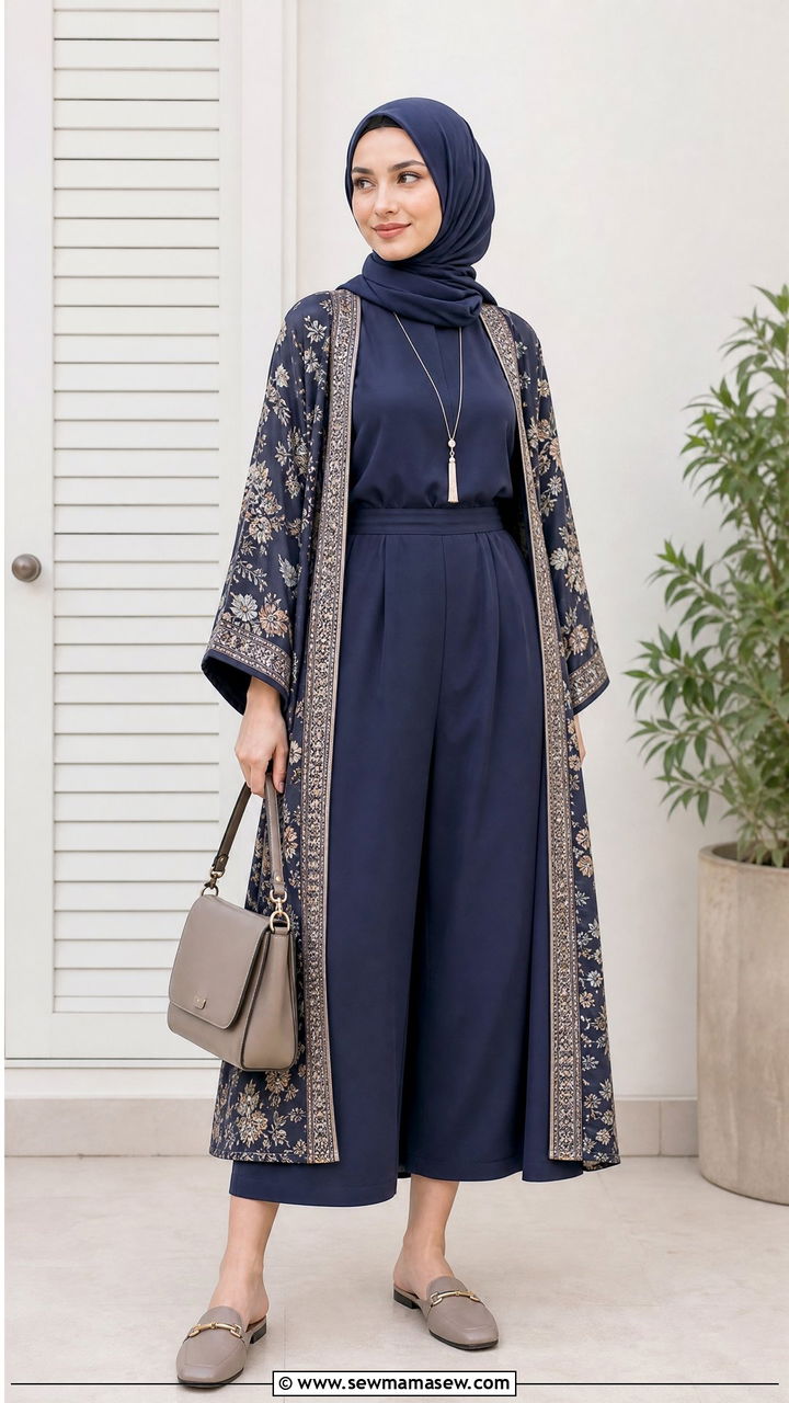 Culotte Jumpsuit With Long Kimono - 30 Ramadan outfit ideas modest