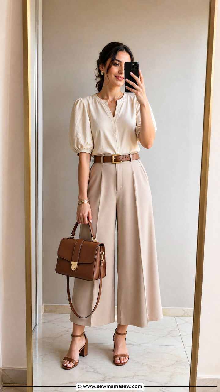 Culotte Pants With Puff Sleeve Blouse - 35 Luxor outfit ideas