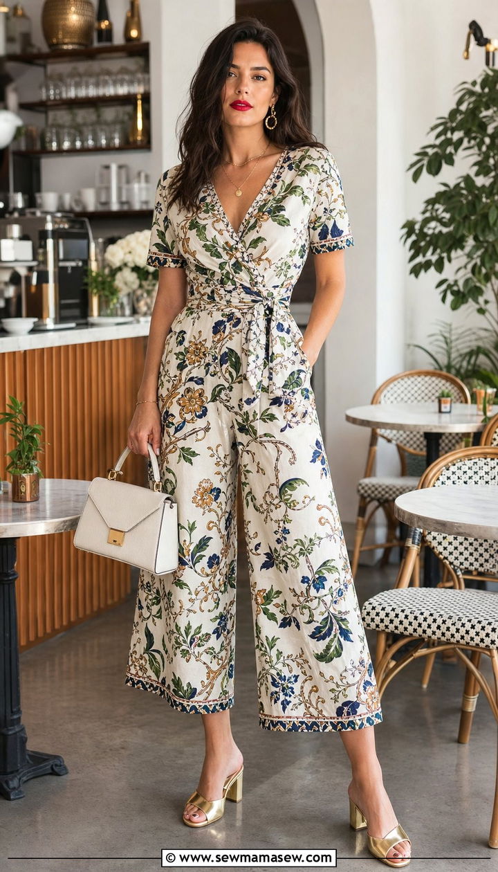 Culotte Spring Jumpsuit With Heeled Mules - 25 spring jumpsuit outfit ideas