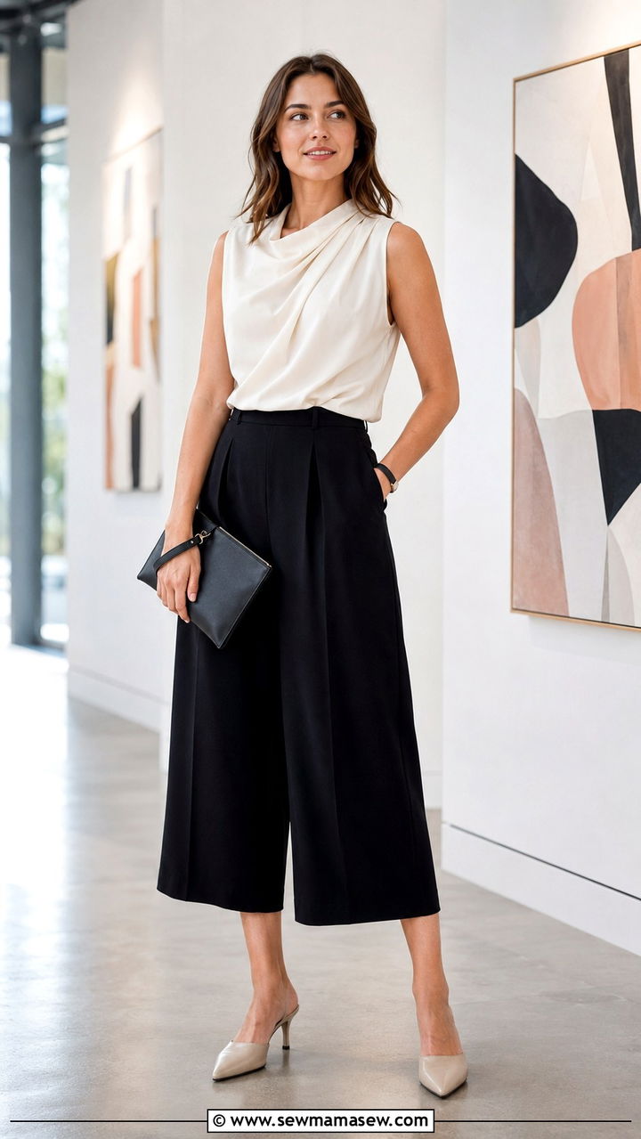 Culotte Trousers With Sleeveless Blouse - 30 Spring outfits with trousers