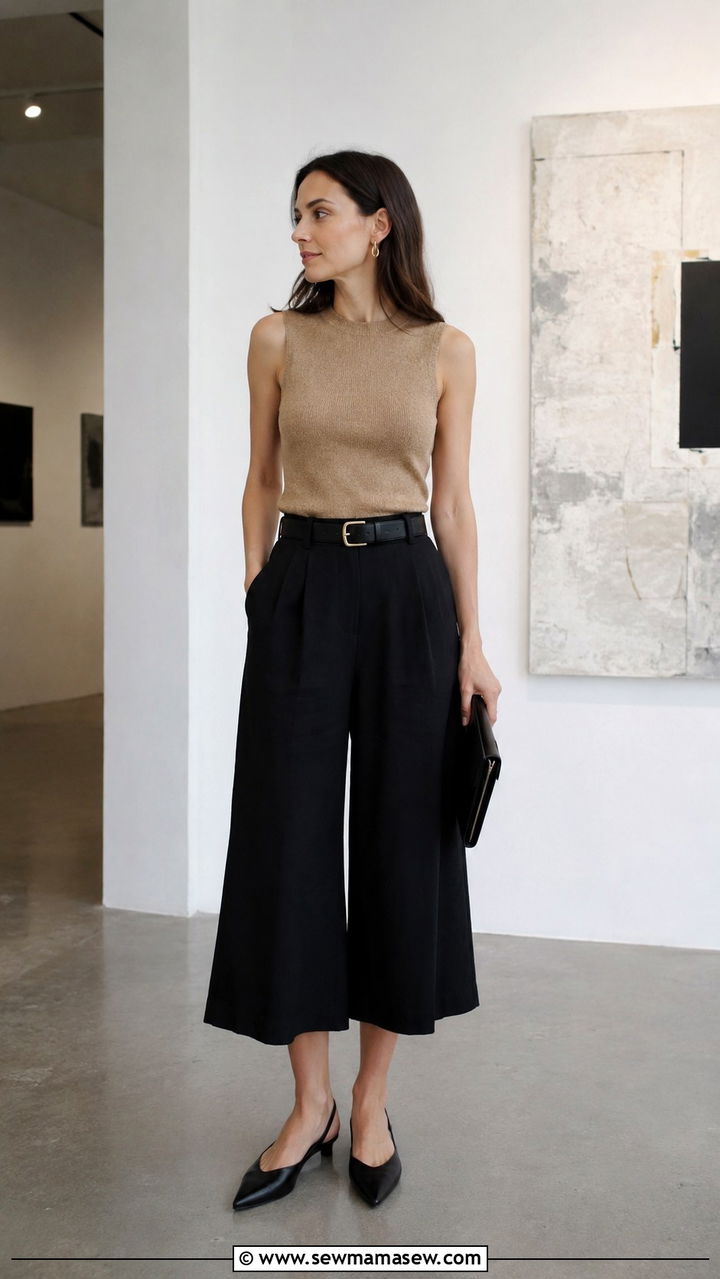 Culottes And Sleeveless Knit Top Outfit - 25 Mid century outfit ideas