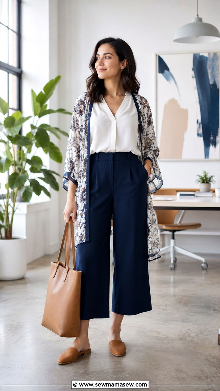 Culottes With A Sleeveless Blouse And Kimono - 30 Modest summer outfit ideas