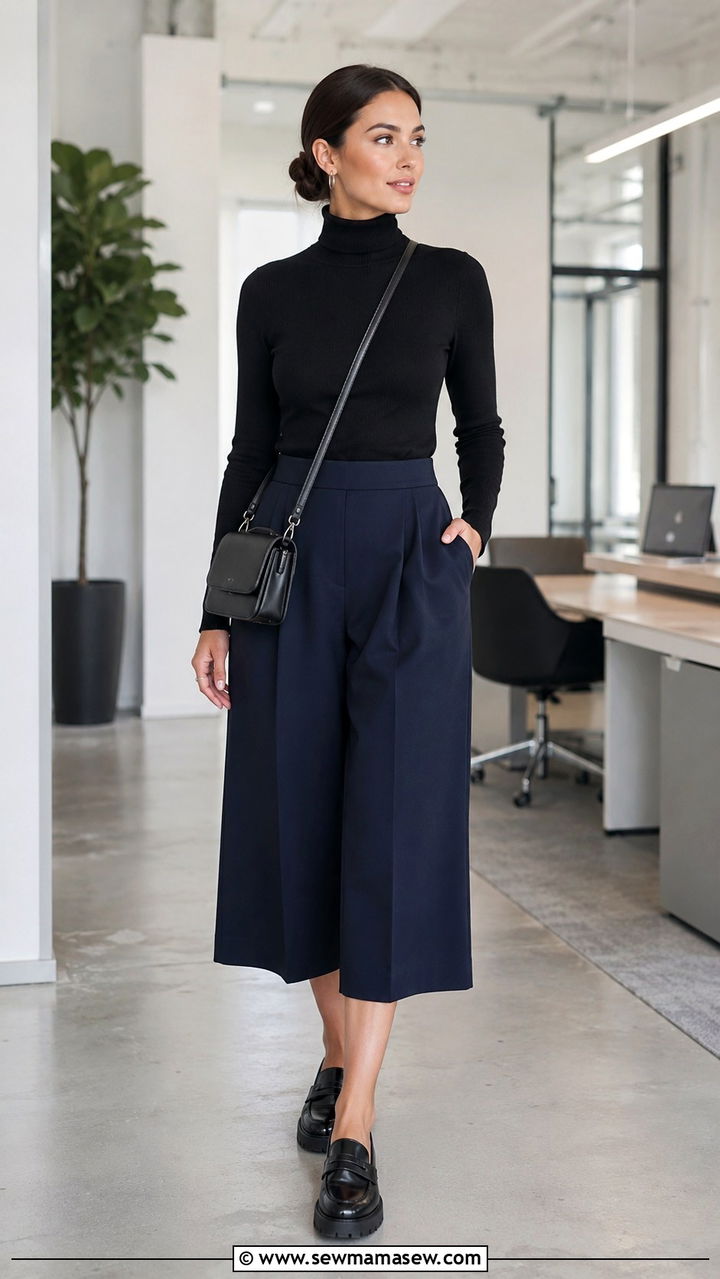 Culottes With Fitted Turtleneck And Loafers - 30 Hr manager outfit ideas