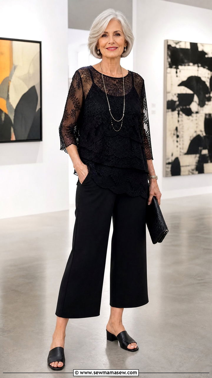 Culottes With Layered Top For Women Over 60 - 30 Going out outfit ideas women over 60