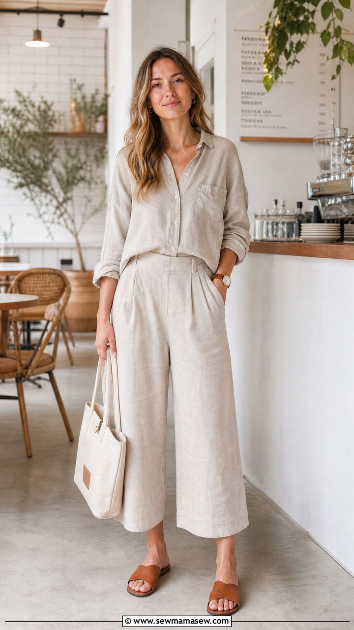 Culottes With Linen Shirt Summer - 30 Summer outfits with trousers