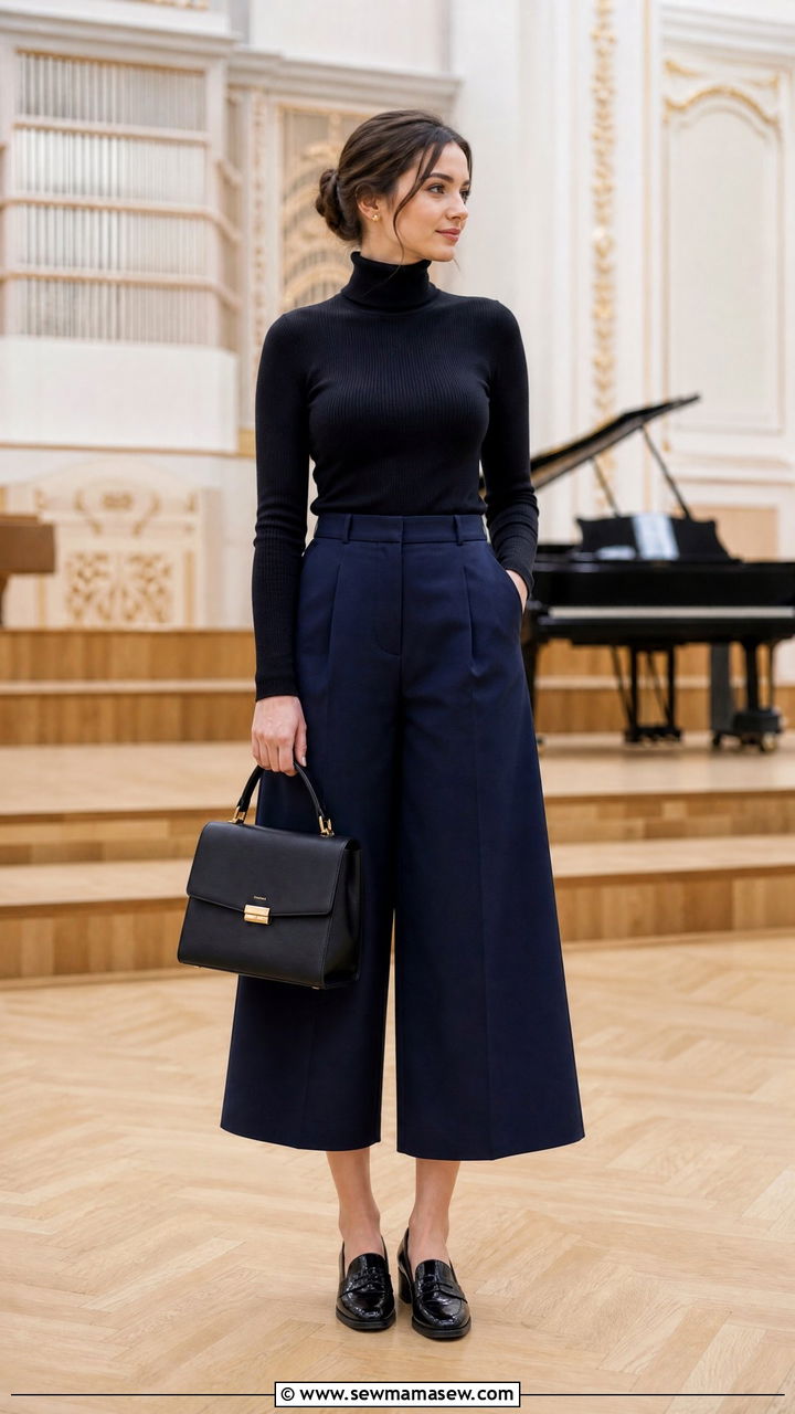 Culottes With Turtleneck - 30 modest concert outfit ideas