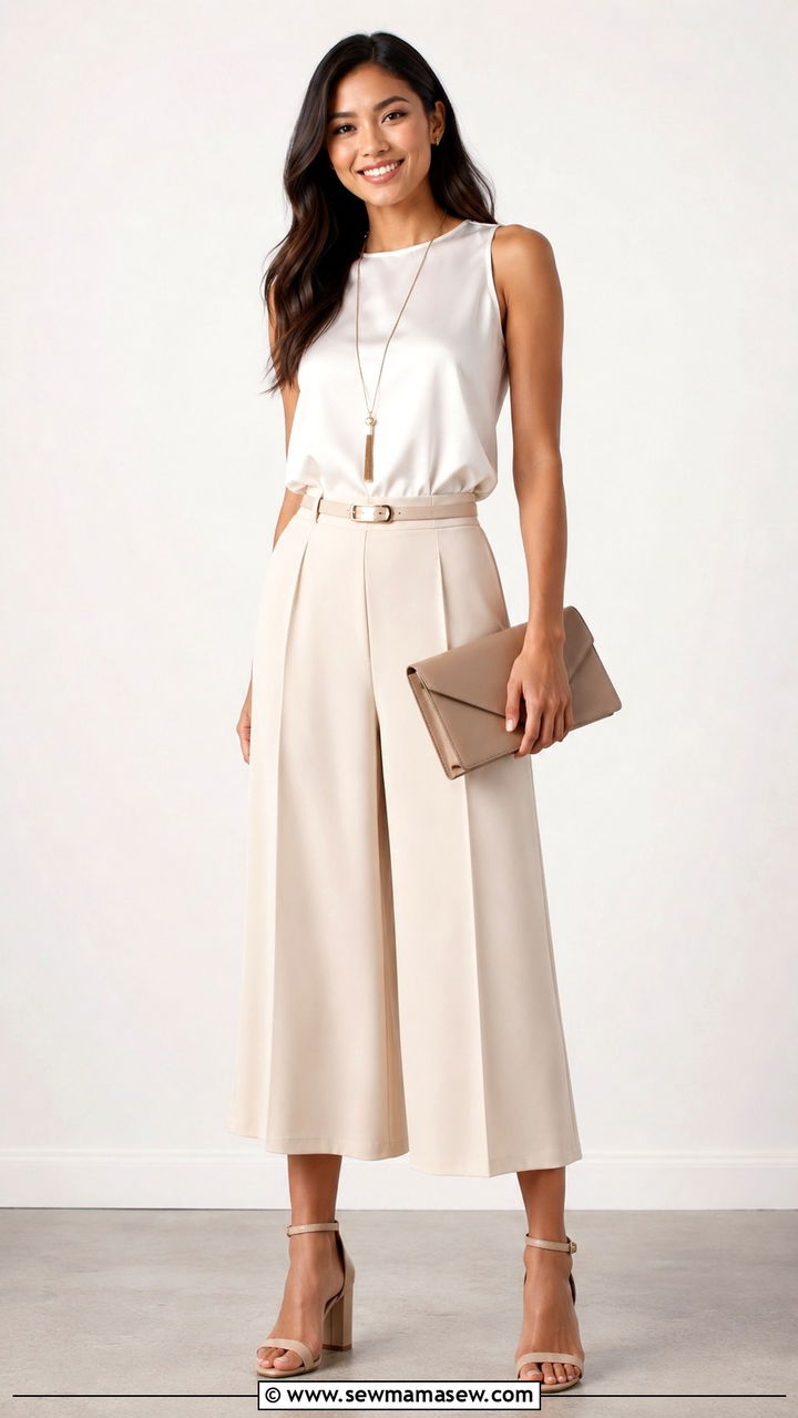 Culottes and Blouse with Ankle Strap Heels - 25 Nursing school graduation outfit ideas