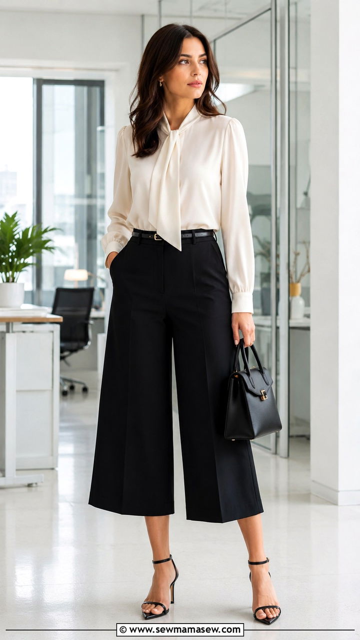 Culottes and Structured Blouse Work Outfit - 25 work outfits aesthetic