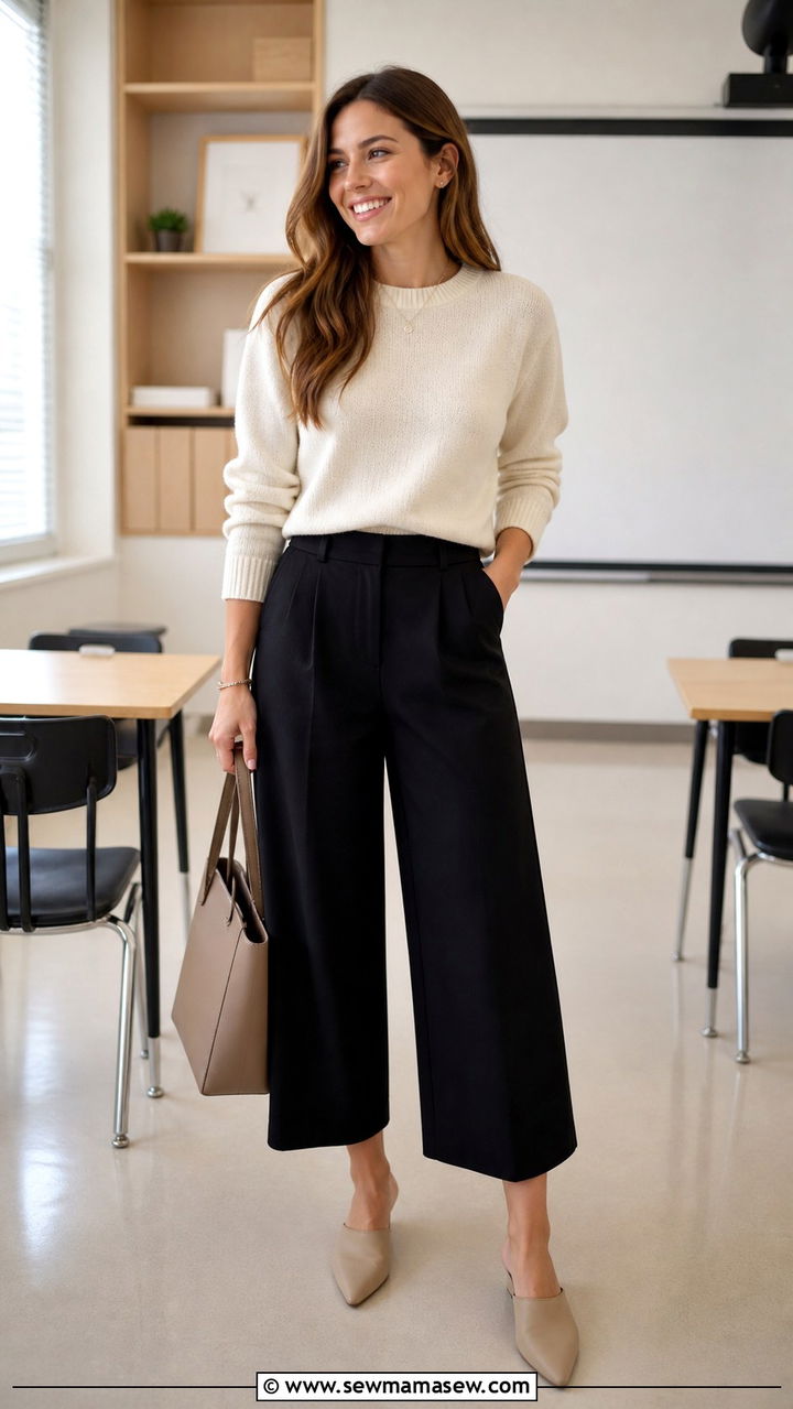 Culottes and Sweater Teacher Outfit - 40 Teacher outfit ideas