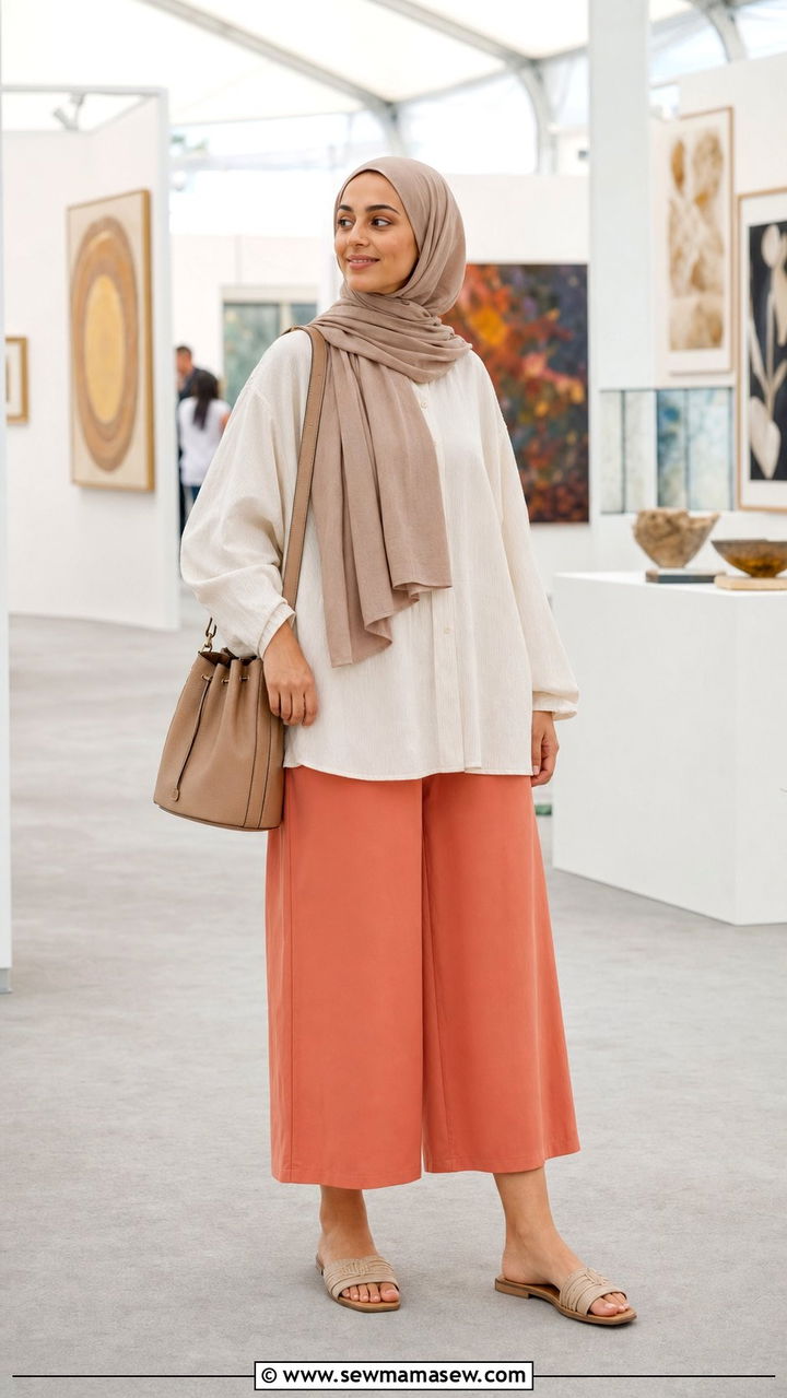 Culottes and loose blouse hijab outfit - 25 summer outfits for hijab women