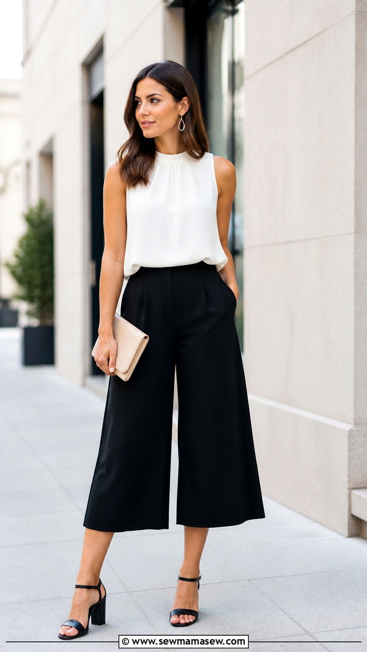 Culottes and sleeveless blouse outfit - 40 office outfits