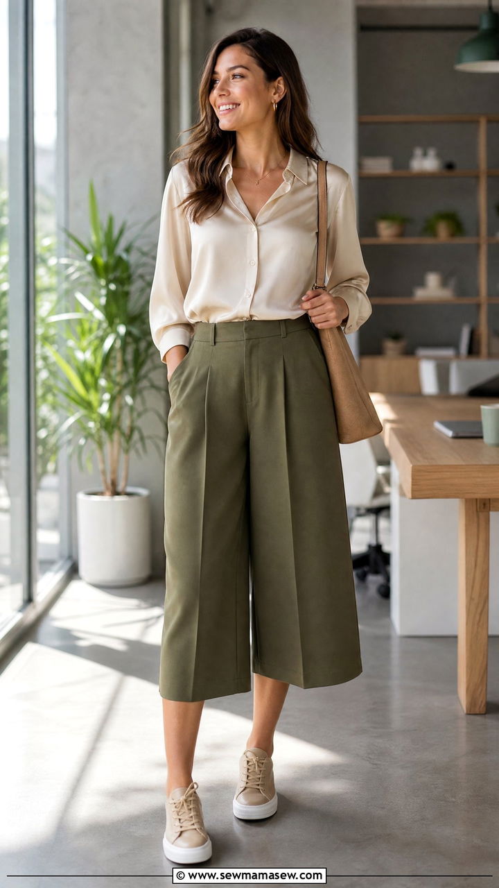 Culottes with Blouse and Sneakers - 25 Business casual outfits with sneakers