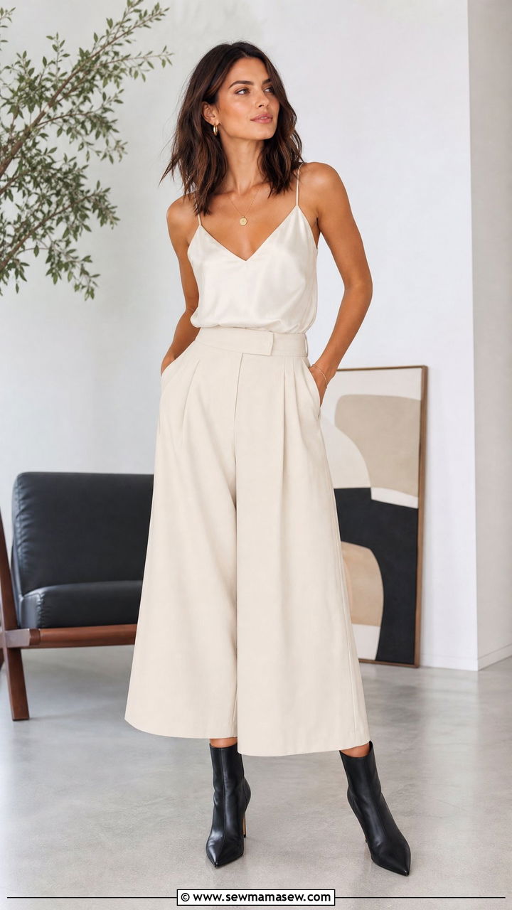 Culottes with Pointed Toe Ankle Boots - 30 Summer outfits with ankle boots