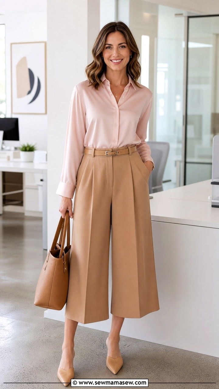 Culottes with Silk Blouse - 40 Spring work outfits