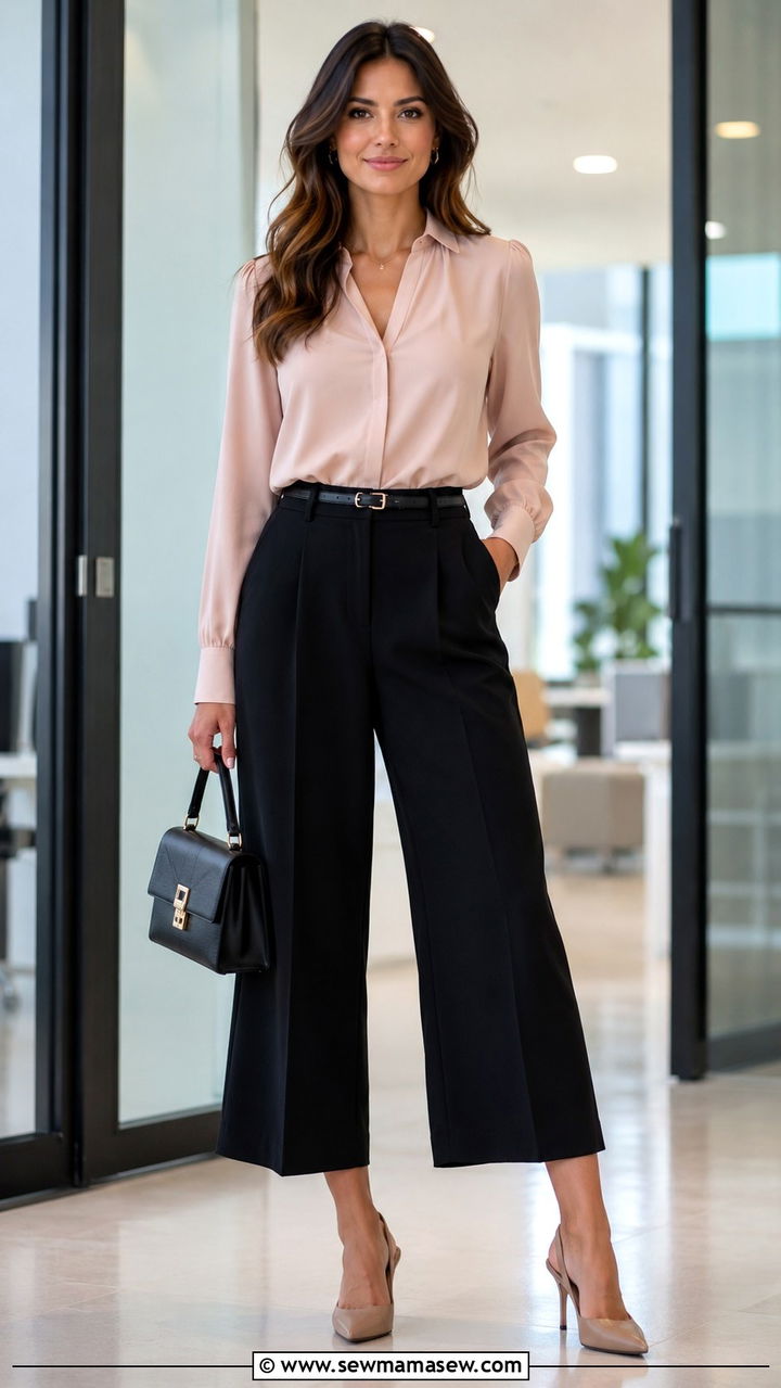Culottes with Tucked Blouse - 30 Office outfits with trousers