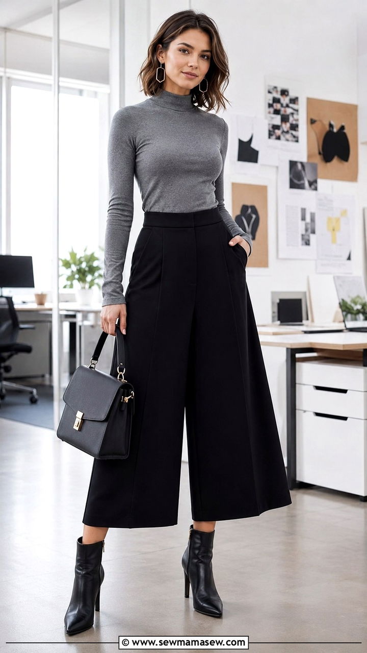 Culottes with a Mock Neck Top - 25 Panel discussion outfit ideas