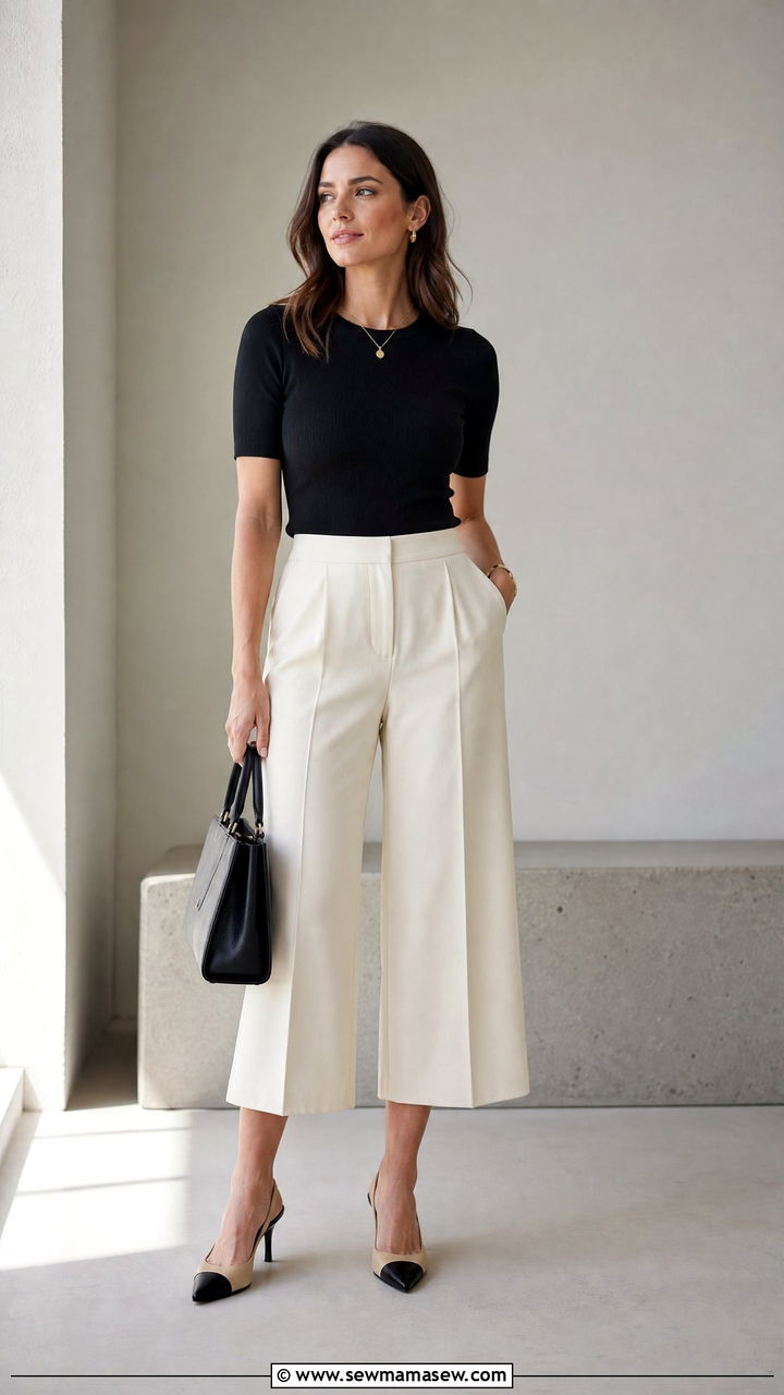 Culottes with a fitted top - 25 Business casual outfits with pants