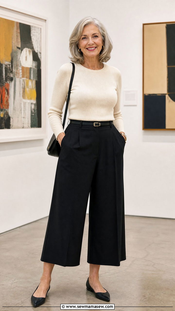 Culottes with fitted knit top - 30 Outfit ideas for women over 55