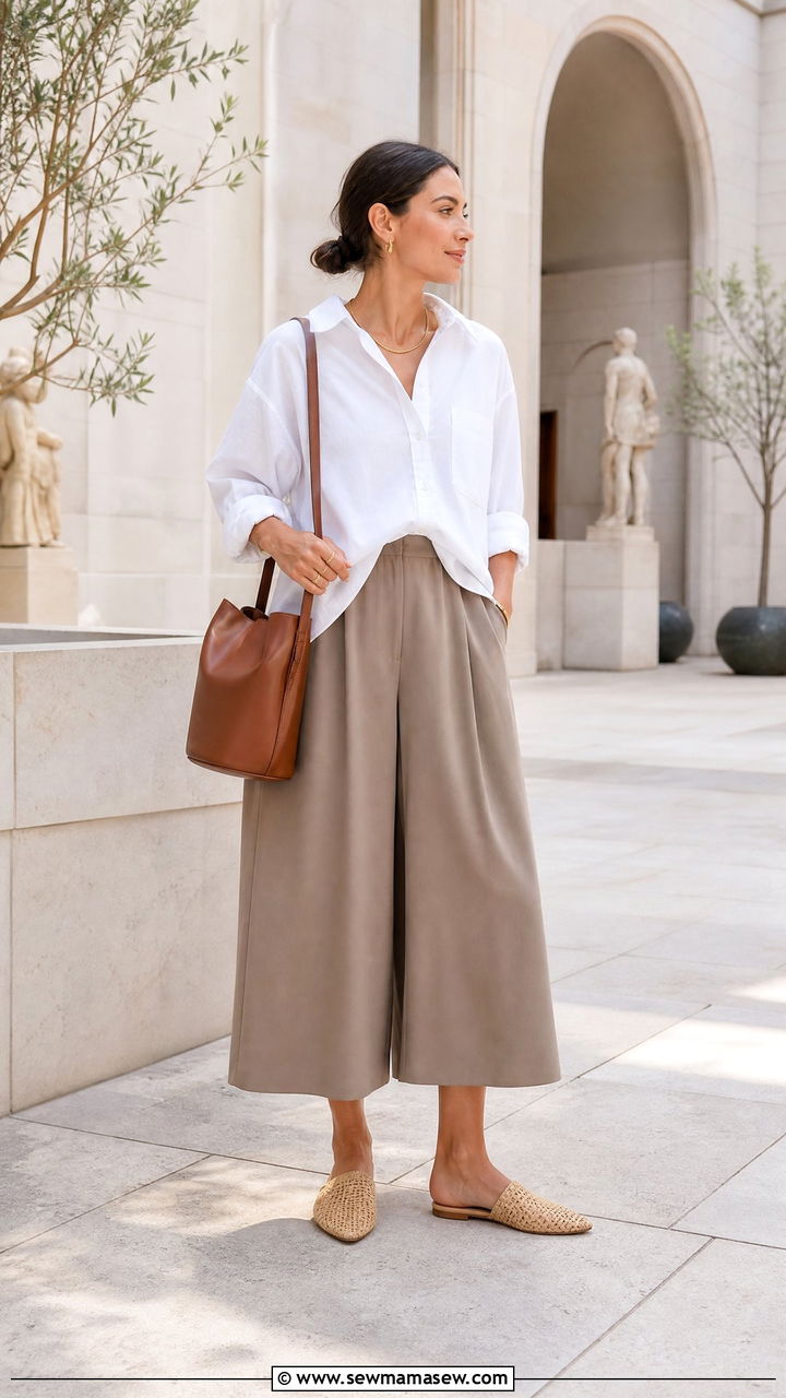 Culottes with longline buttonup shirt - 30 summer outfits for modest women