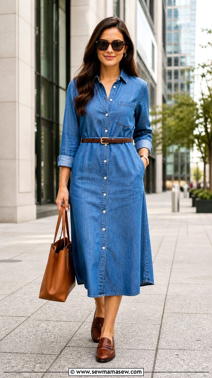 Cute Button Down Dress With Loafers - 40 cute dress outfits
