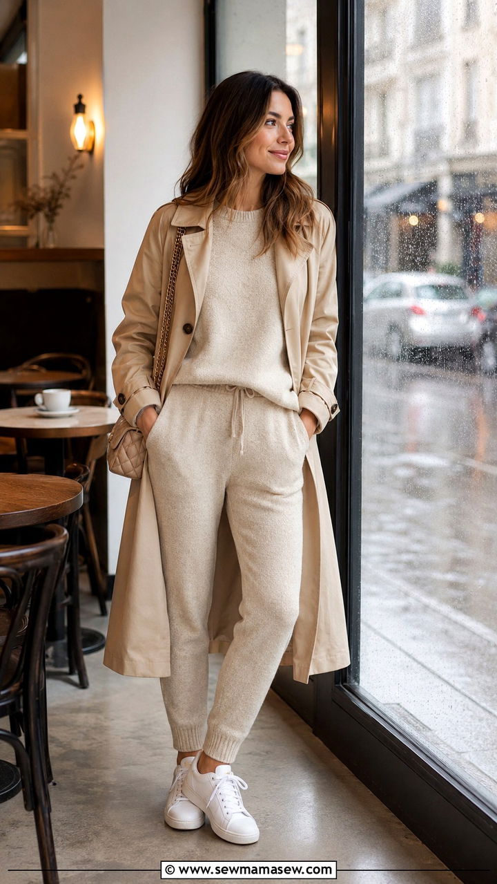 Cute Rainy Day Matching Knit Set With Trench - 30 cute rainy day outfits