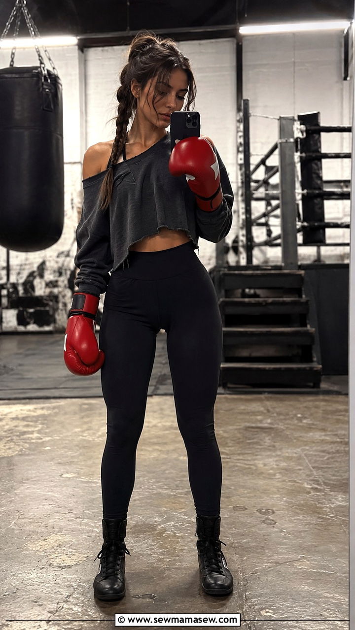 Cutoff sweatshirt and leggings outfit - 25 Boxing class outfit ideas