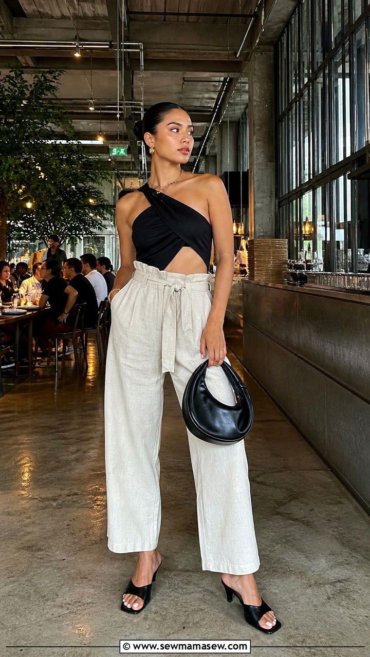 Cutout Top and Paperbag Pants for Warehouse Style Dinner - 40 What to wear in Bangkok