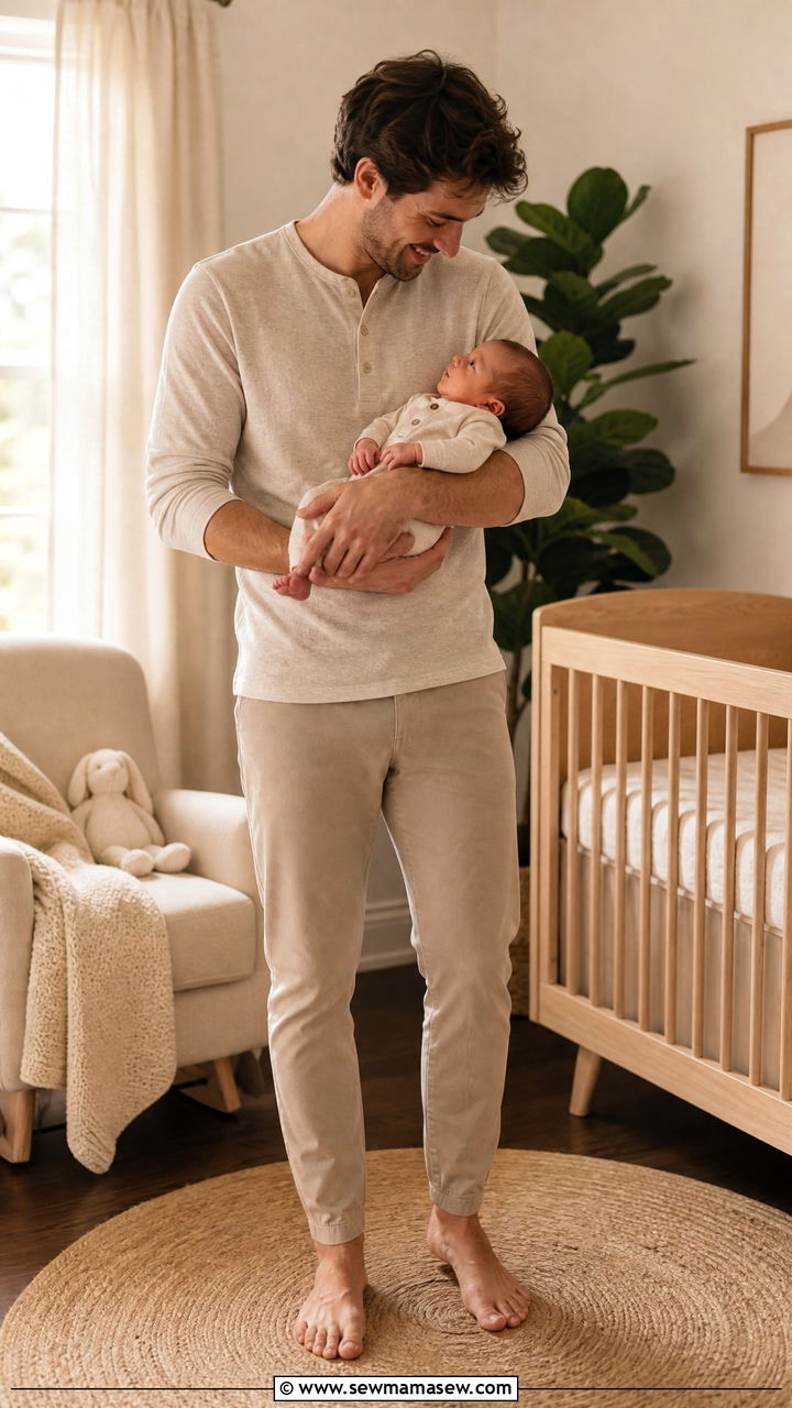 Dad soft henley and baby coordinating outfit - 25 Newborn photoshoot outfit ideas