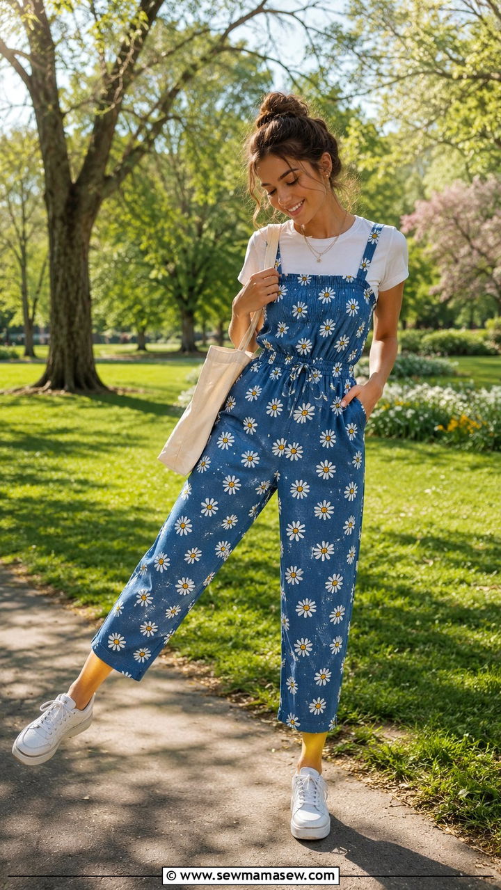 Daisy Print Jumpsuit With White Tee - 25 April outfit ideas 2026