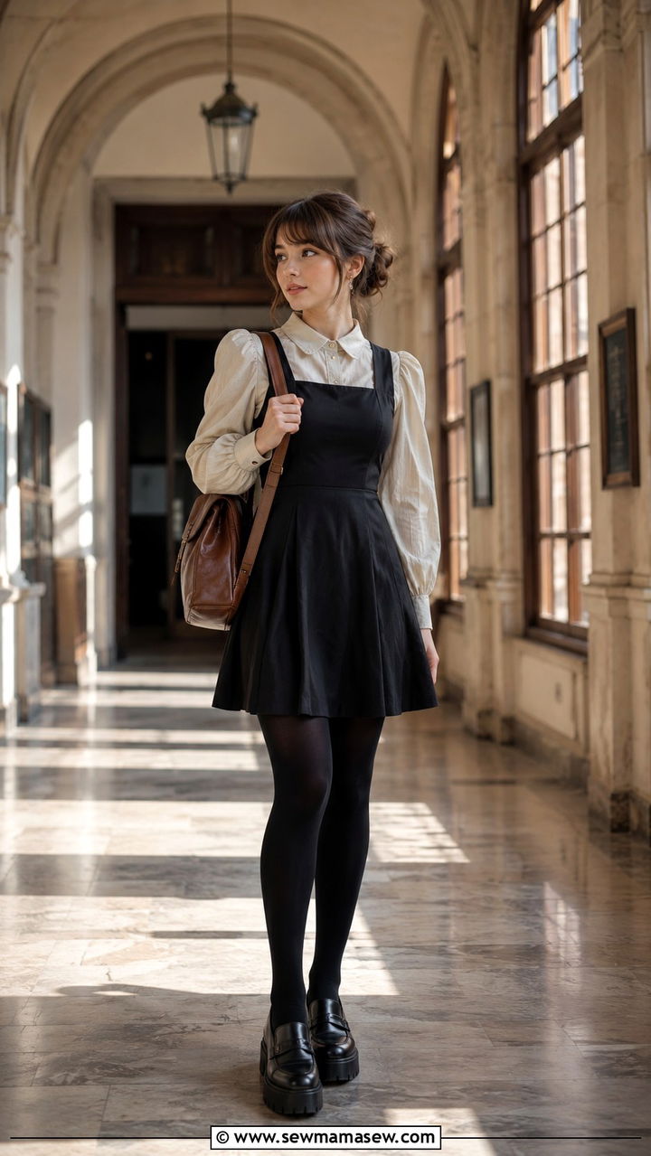 Dark Academia Black Pinafore Dress Outfit - 30 dark academia outfits for women
