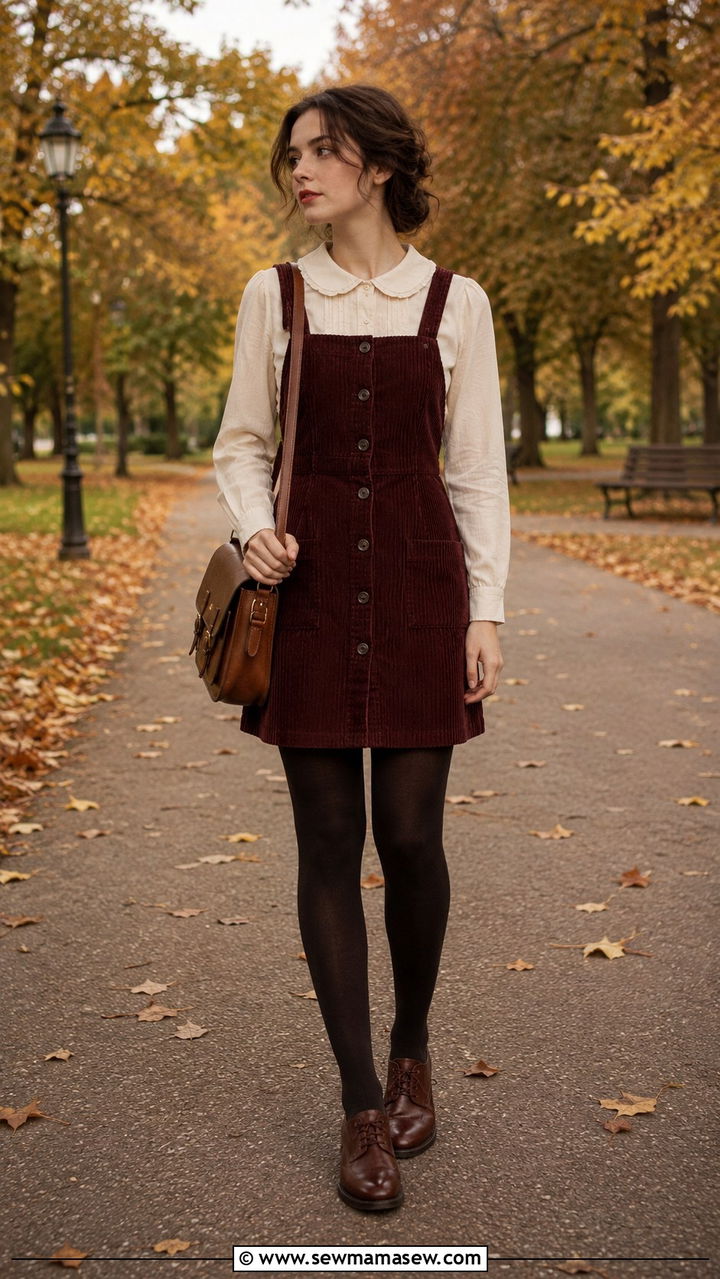 Dark Academia Burgundy Corduroy Pinafore Dress - 30 dark academia outfits for women