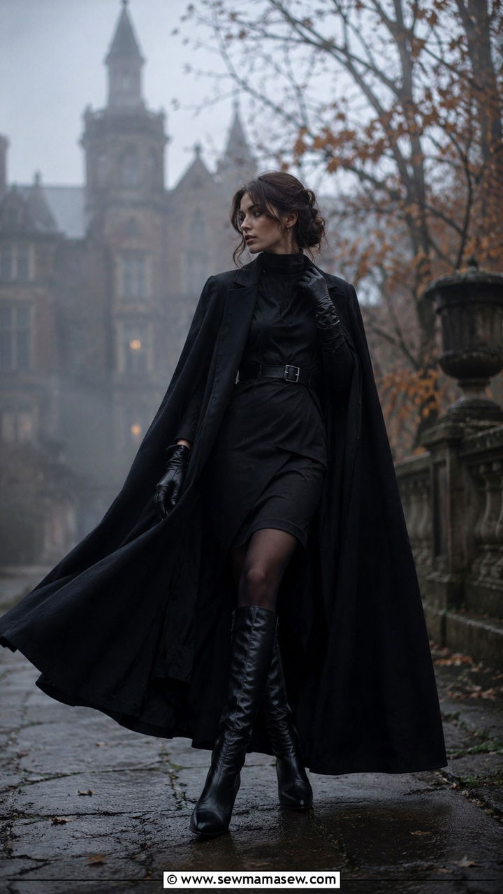 Dark Academia Cape Coat with Knee High Boots - 30 dark academia outfits for women
