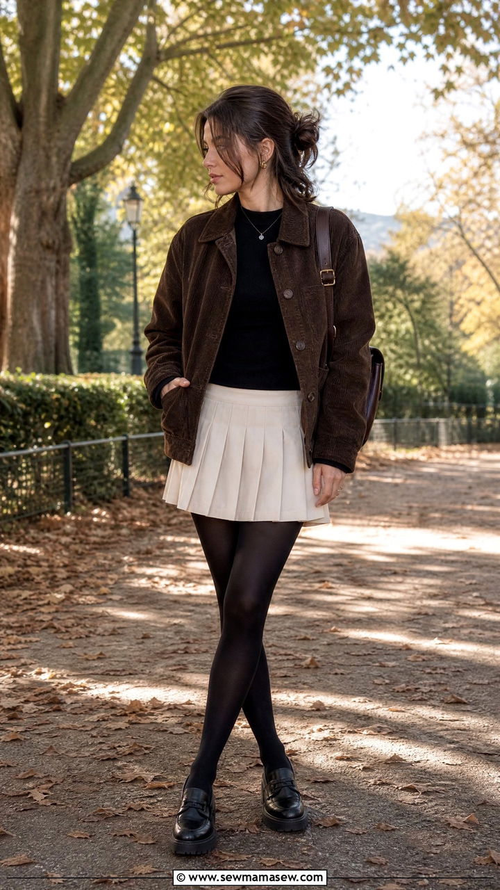 Dark Academia Corduroy Jacket and Tennis Skirt Outfit - 25 casual dark academia outfits