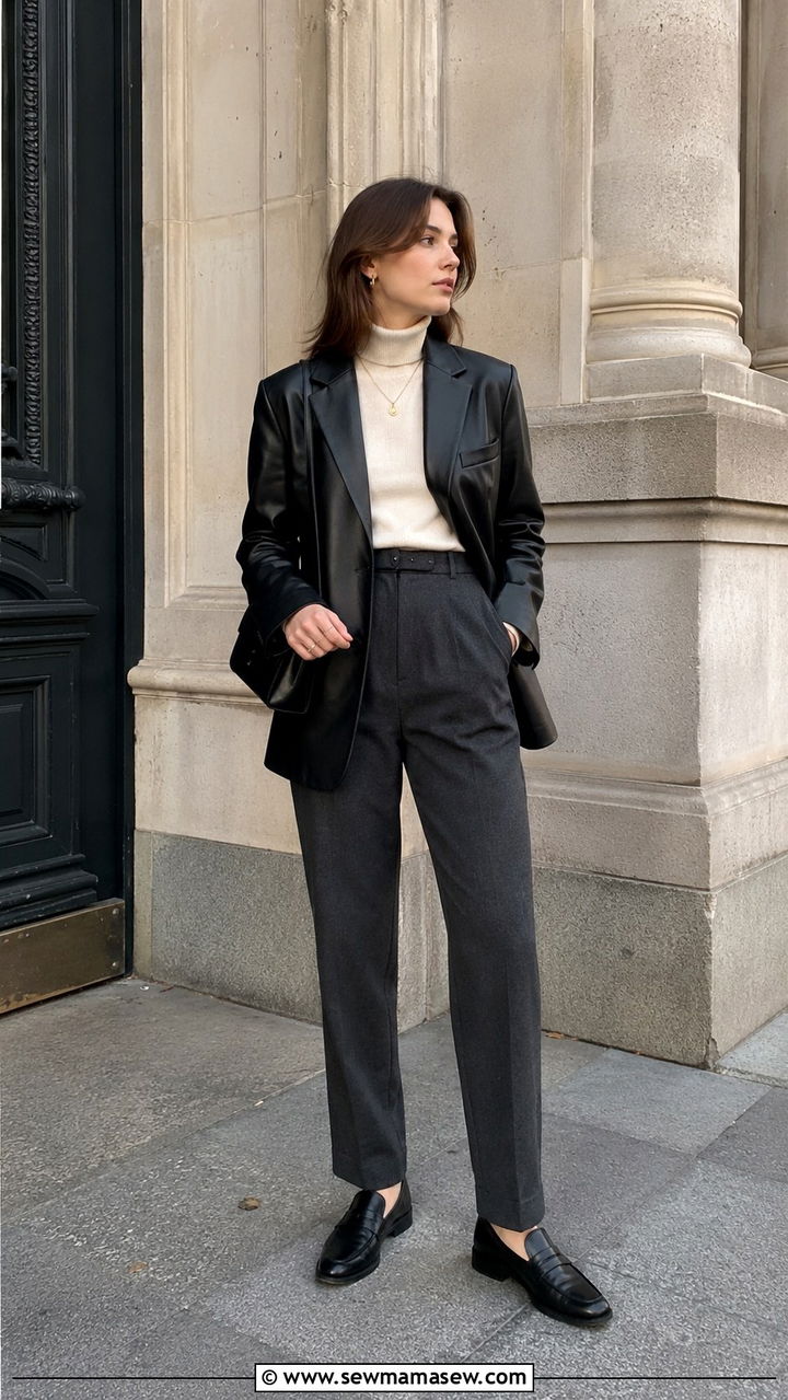 Dark Academia Leather Blazer and Trousers - 30 dark academia outfits for women