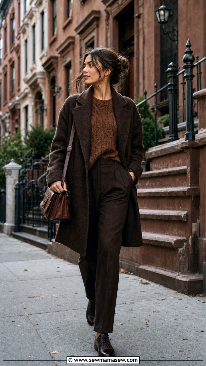 Dark Academia Outfit All Brown Monochrome Wool Trousers Sweater - 25 dark academia outfits 2026