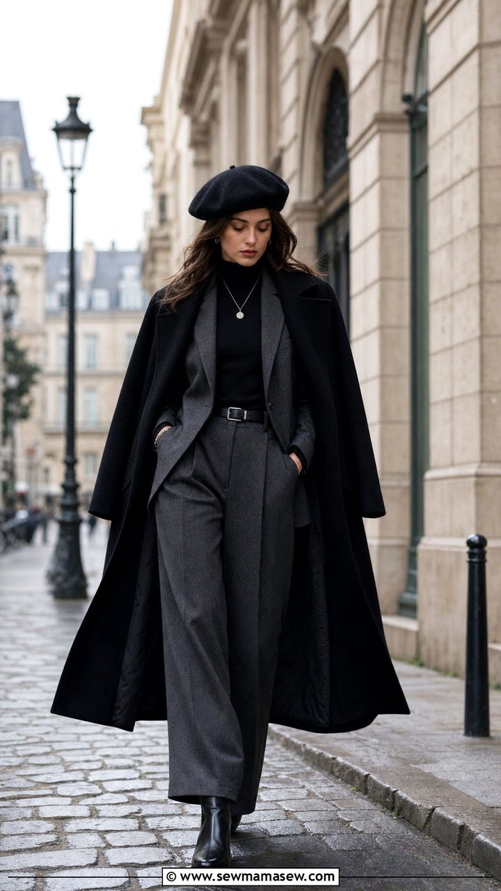 Dark Academia Outfit Black Turtleneck Charcoal Blazer Wide Leg Trousers - 25 dark academia outfits 2026